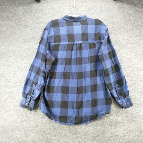 Field & Stream Mens Button Front Shirt Blue Black Large Check Flannel - Picture 5 of 12